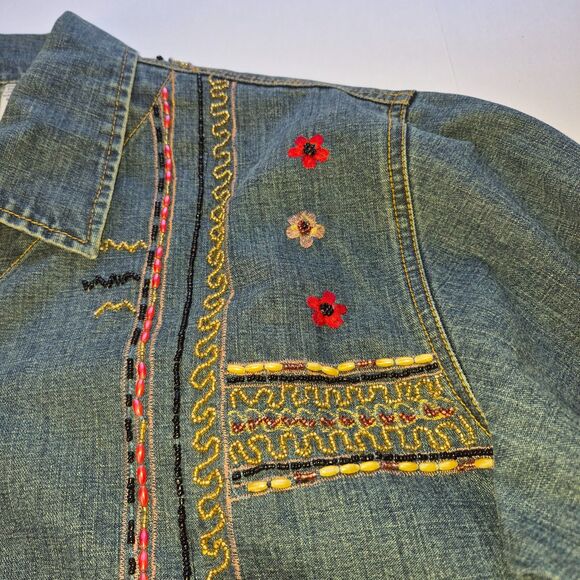 Chico's Design 100% Cotton Size 3, Blue Denim Embroidery, A Few Embroidery Flaws - Picture 9 of 16